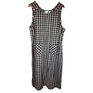 VTG Carolina Colors Black & Cream Plaid Sleeveless Jumper Pockets Buttons‎ 20W